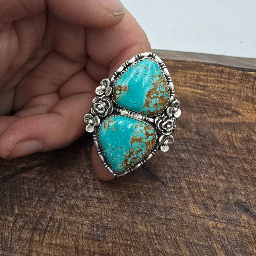#8 Turquoise 2 Stone Flower Ring