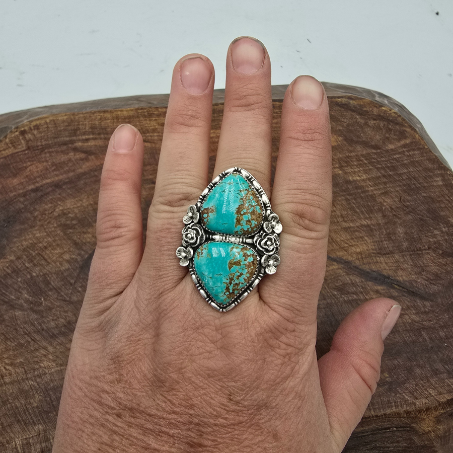 #8 Turquoise 2 Stone Flower Ring