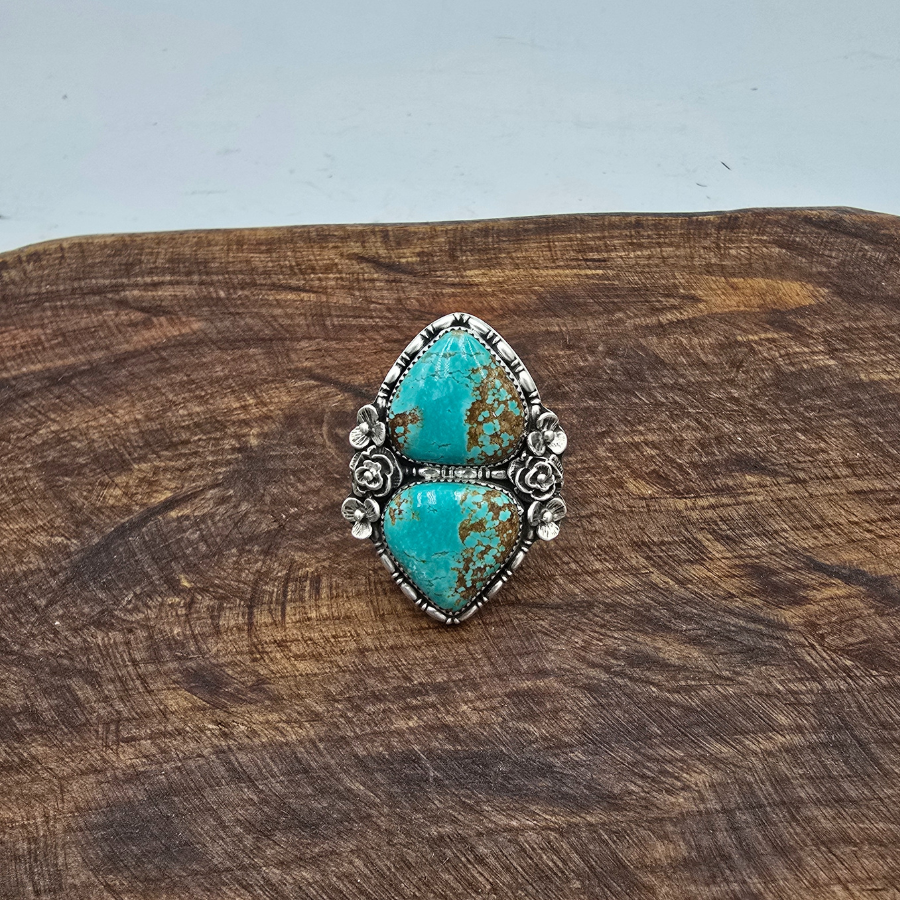 #8 Turquoise 2 Stone Flower Ring