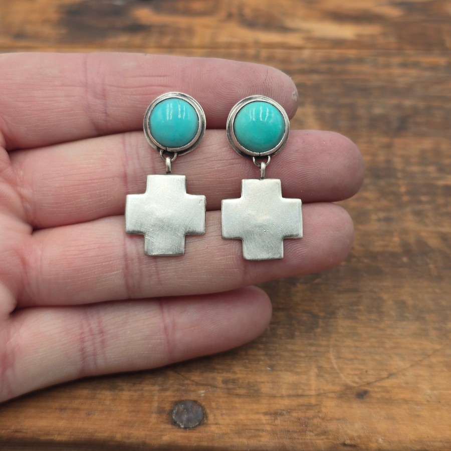 Apache Turquoise and Cross Earrings
