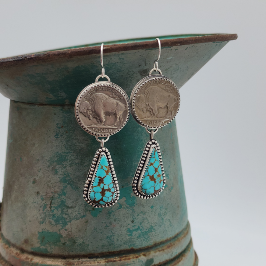 Buffalo Nickel and # 8 Turquoise Earrings