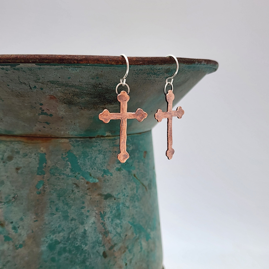 Copper Cross Earrings