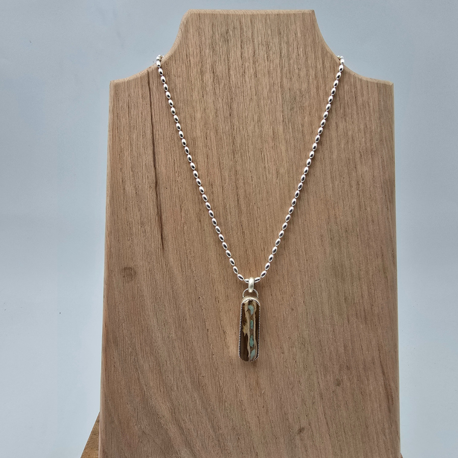 Petrified Wood with Turquoise Inlay Necklace