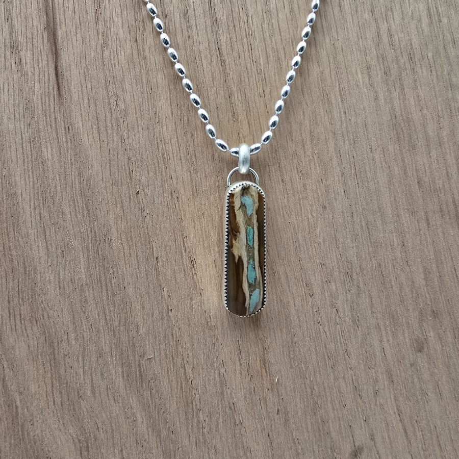 Petrified Wood with Turquoise Inlay Necklace
