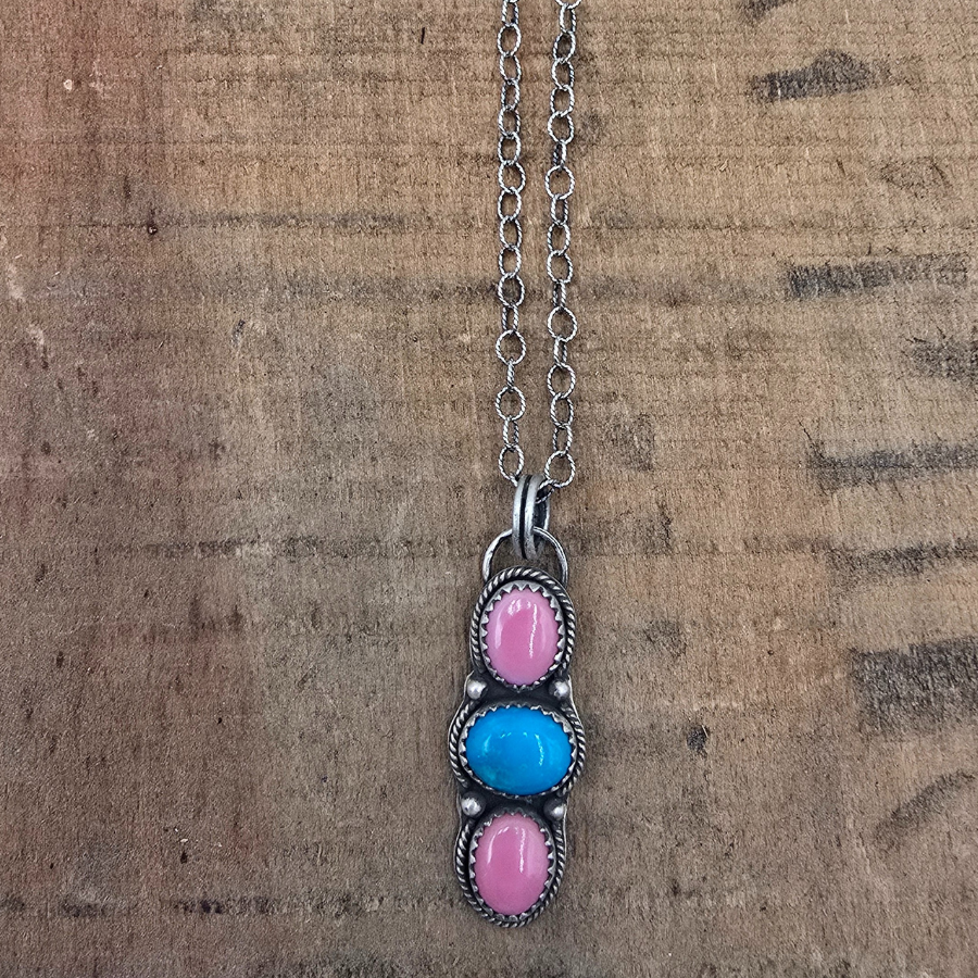 Pink Conch and Kingman Necklace