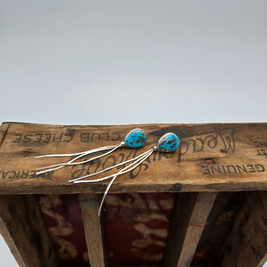 Pyrite Persian Blue Turquoise Earrings