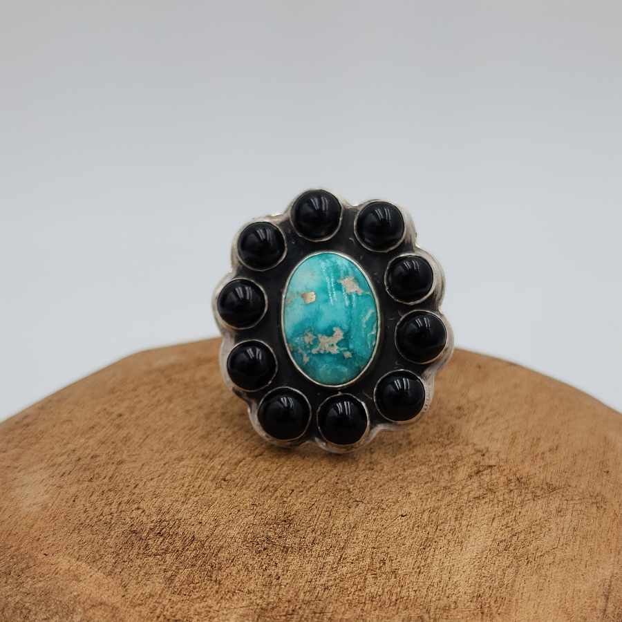 Turquoise and Onyx Ring