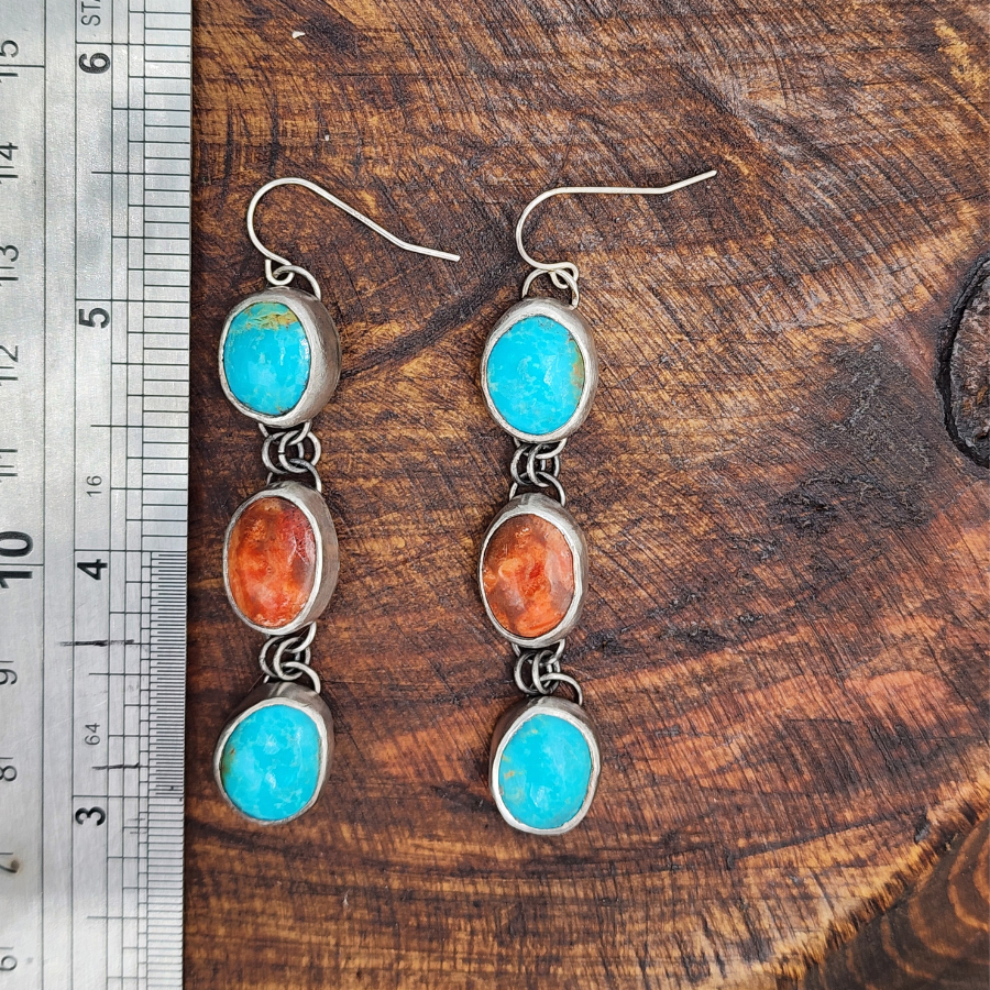 Apple Coral and Kingman Turquoise Earrings