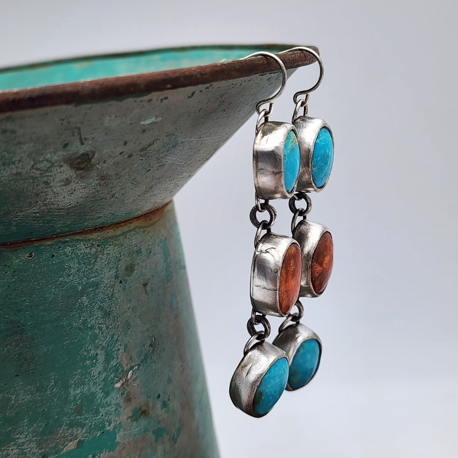 Apple Coral and Kingman Turquoise Earrings