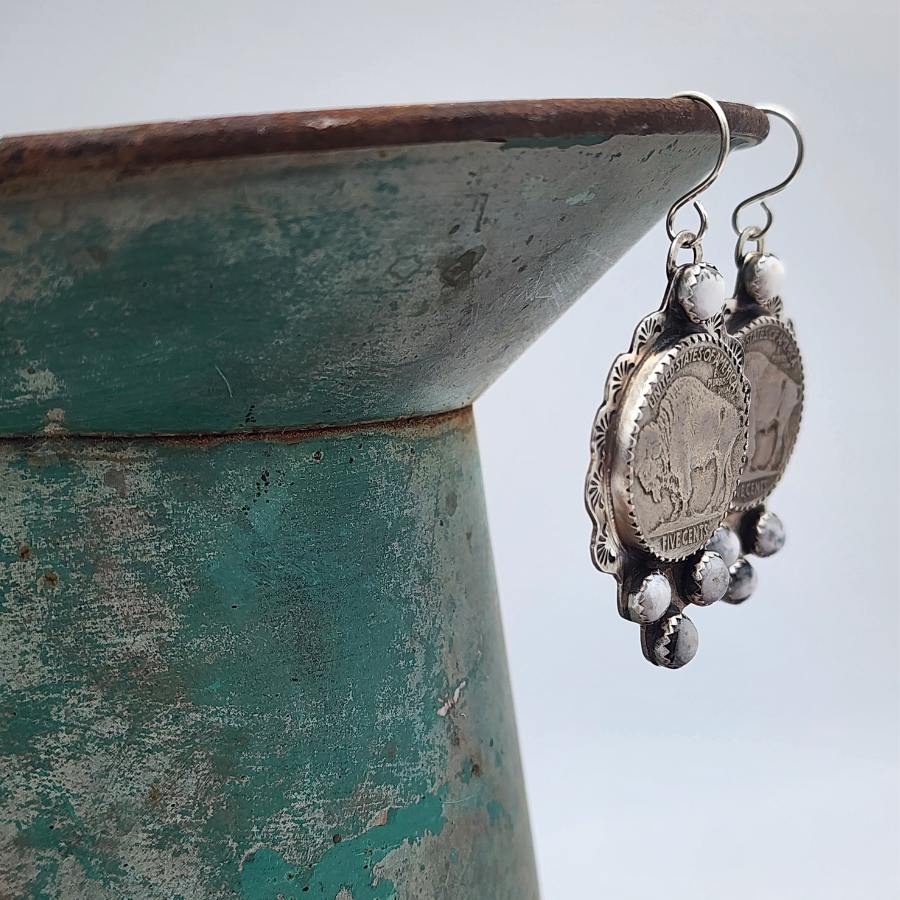 Buffalo Nickel and White Buffalo Earrings