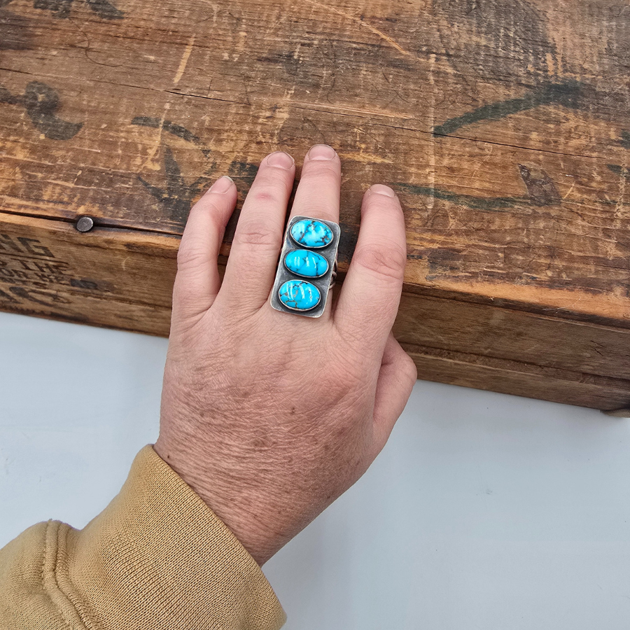 Kingman Turquoise 3 Stone Ring