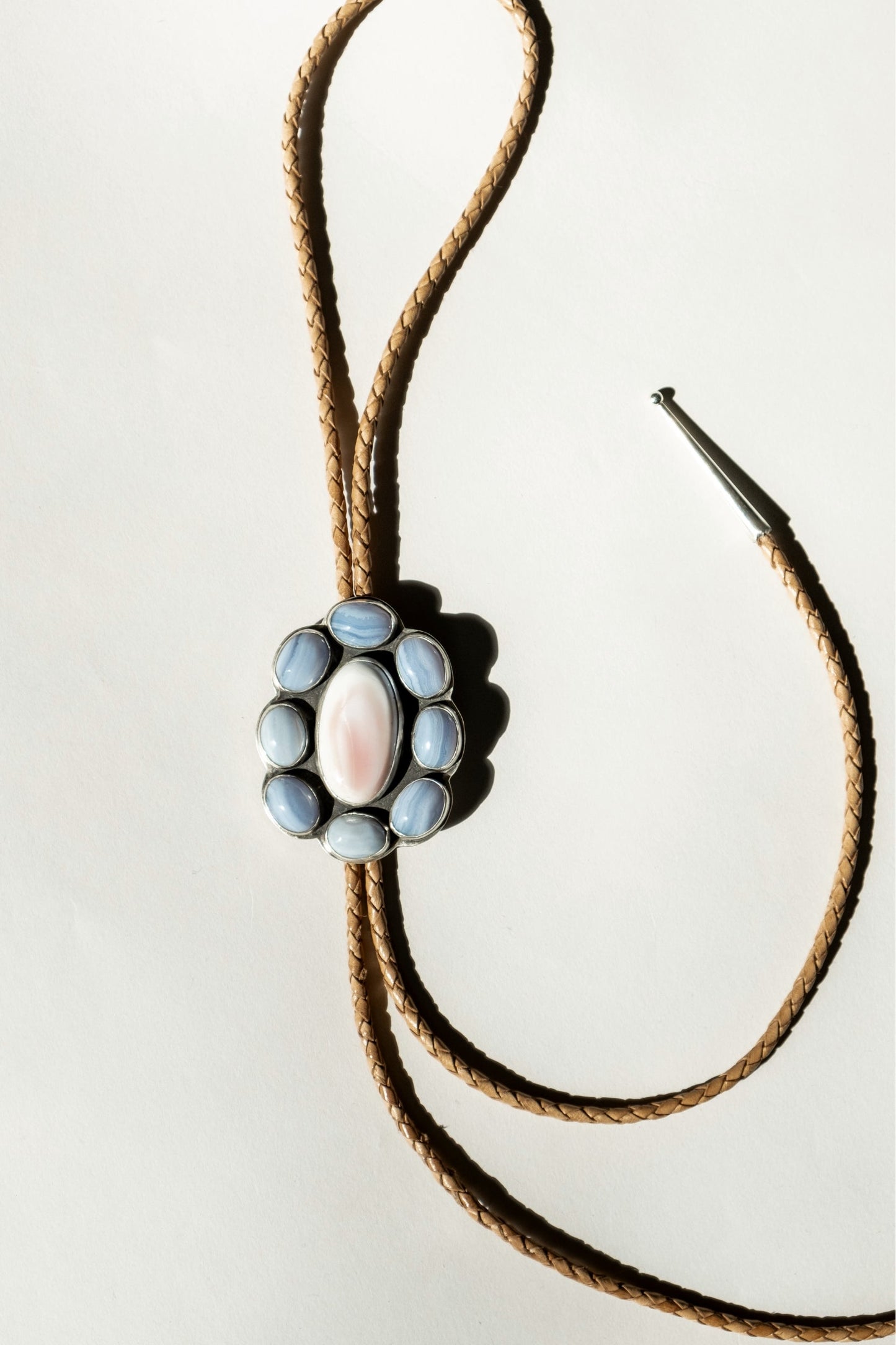 Blue Lace Agate and Pink Conch Bolo