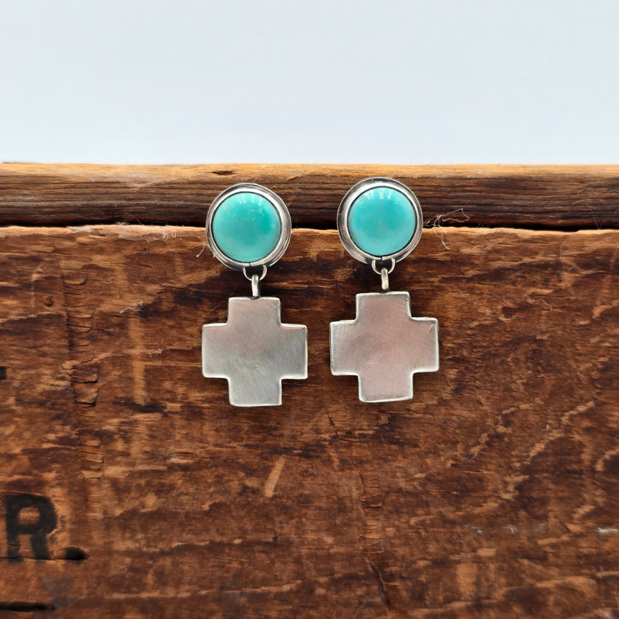 Apache Turquoise and Cross Earrings
