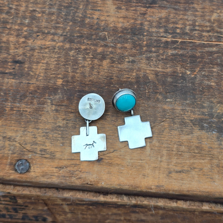Apache Turquoise and Cross Earrings