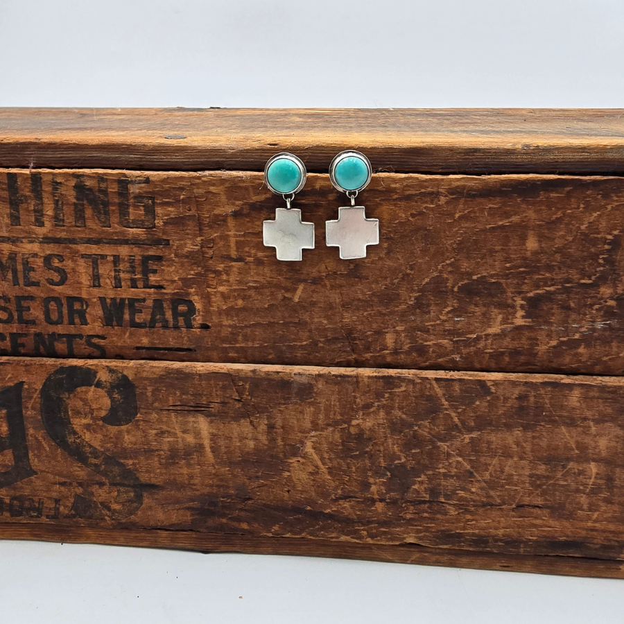 Apache Turquoise and Cross Earrings