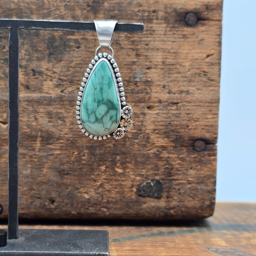 Broken Arrow Variscite and Flowers Pendant