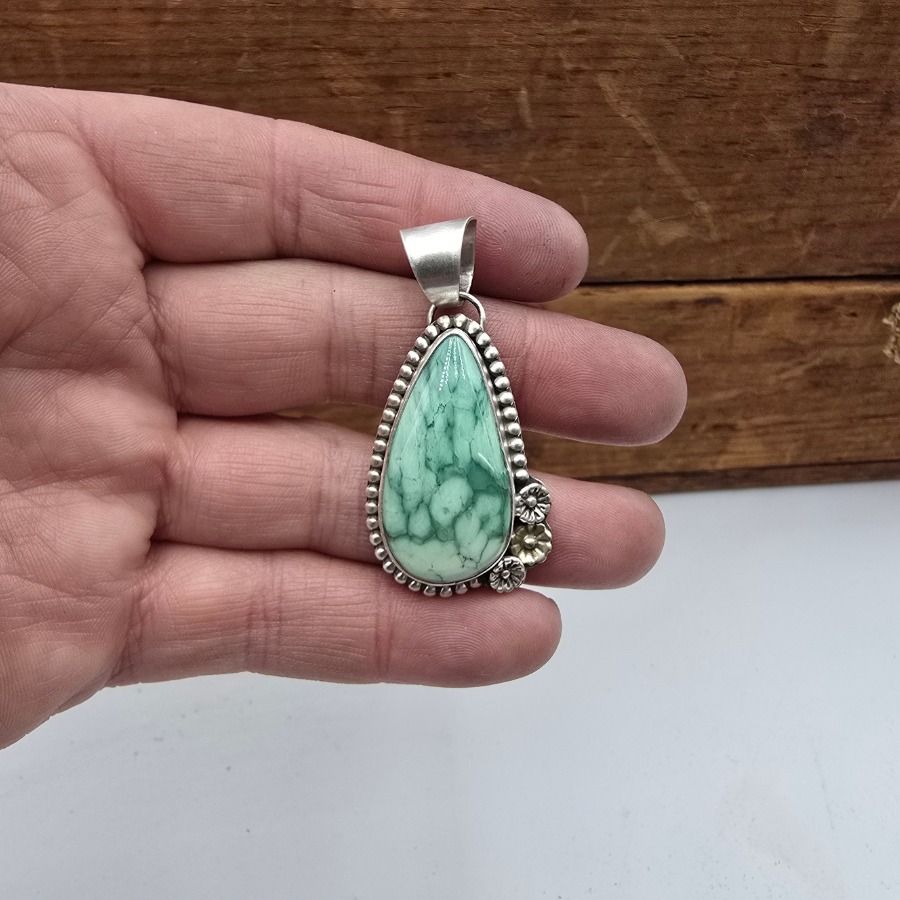 Broken Arrow Variscite and Flowers Pendant