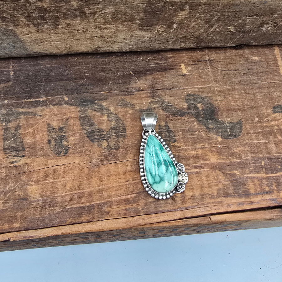 Broken Arrow Variscite and Flowers Pendant