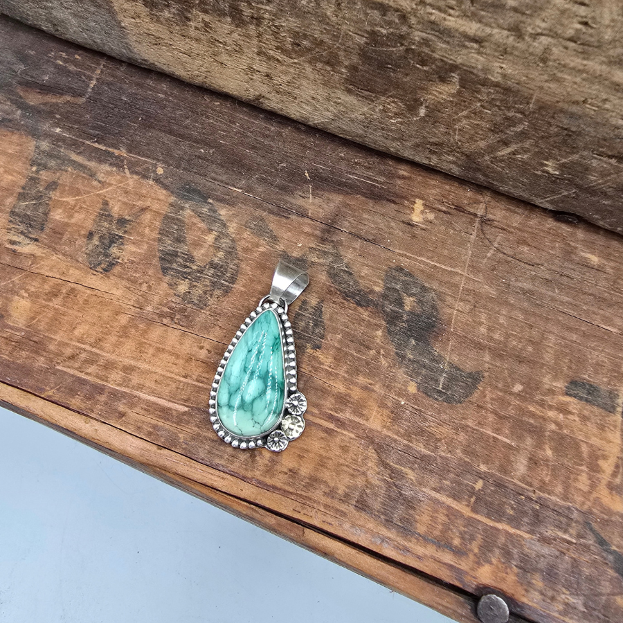 Broken Arrow Variscite and Flowers Pendant