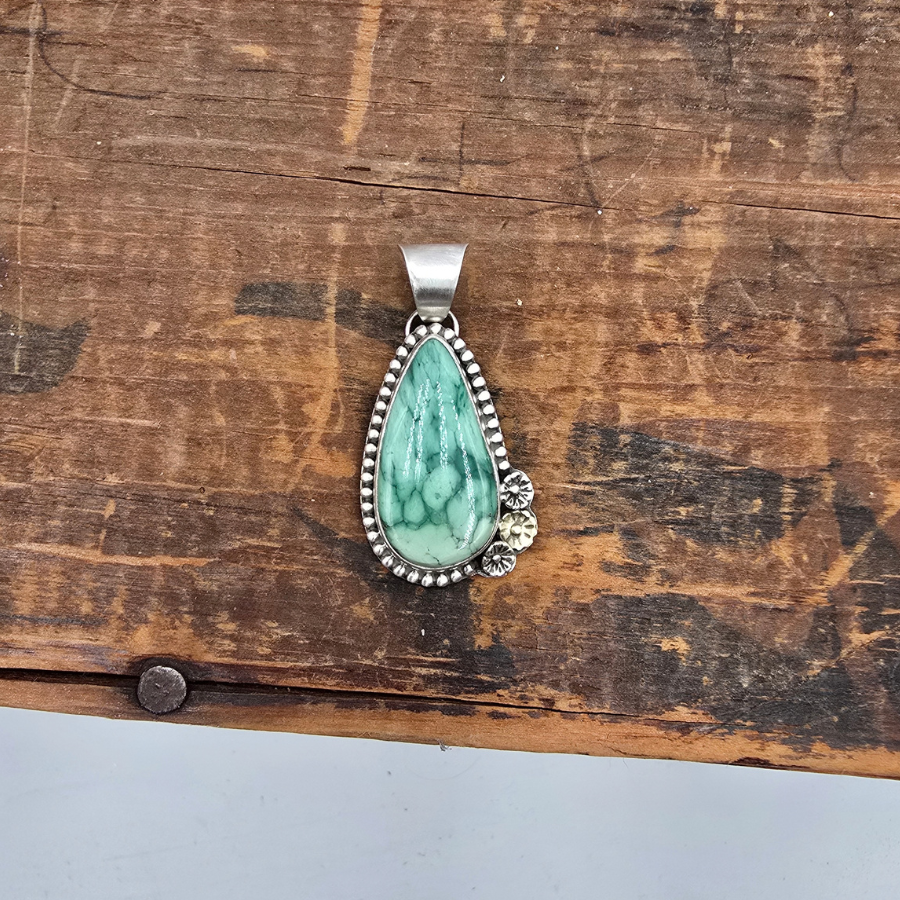 Broken Arrow Variscite and Flowers Pendant
