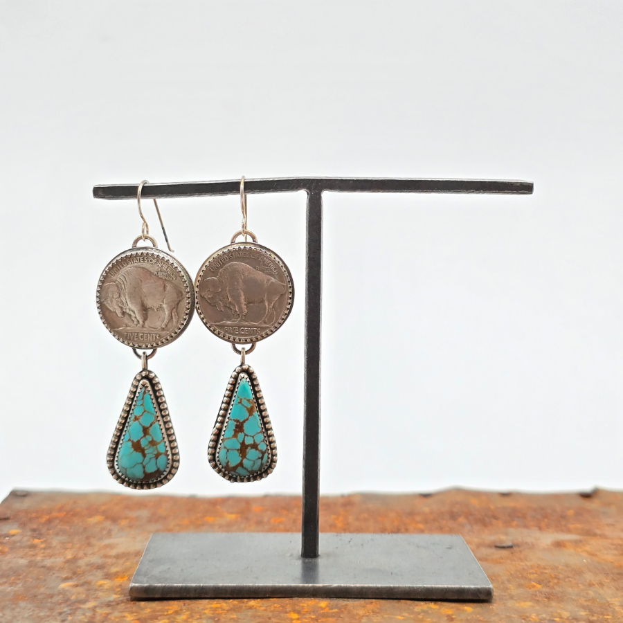 Buffalo Nickel and # 8 Turquoise Earrings
