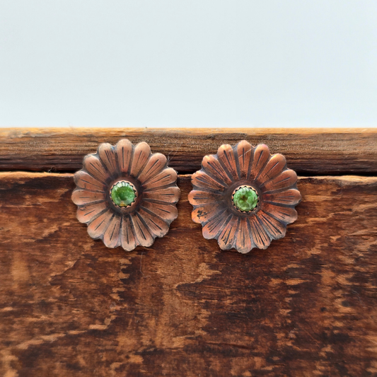 Copper and Turquoise Flower Earrings