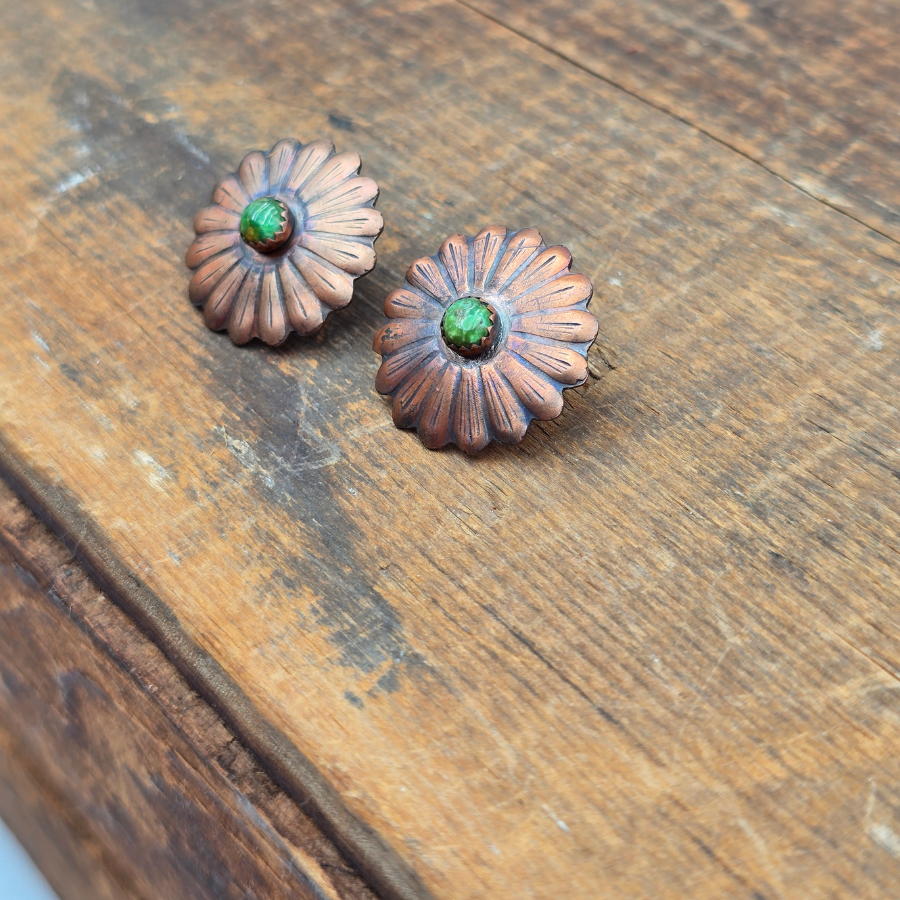 Copper and Turquoise Flower Earrings