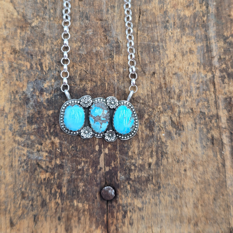 Golden Hill and Flowers Bar Necklace