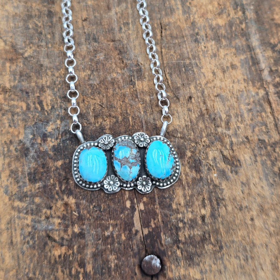 Golden Hill and Flowers Bar Necklace