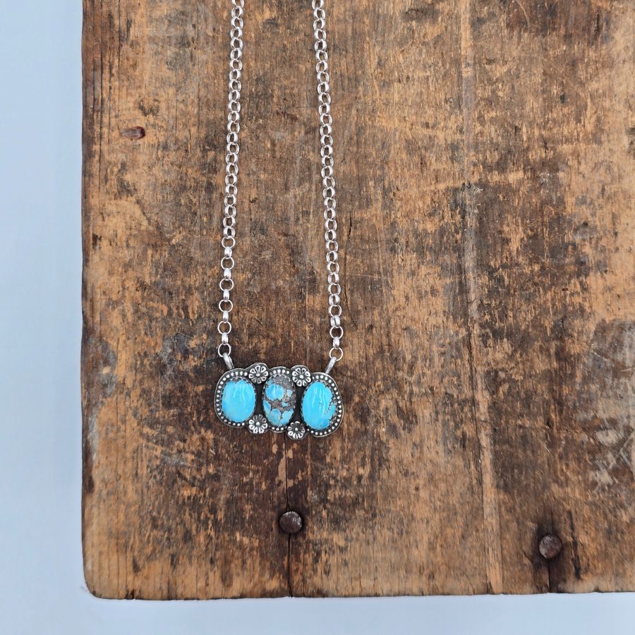Golden Hill and Flowers Bar Necklace