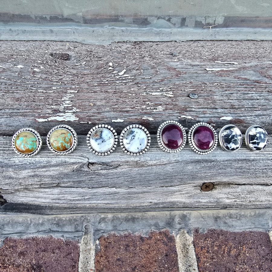 White Buffalo Oval Earrings