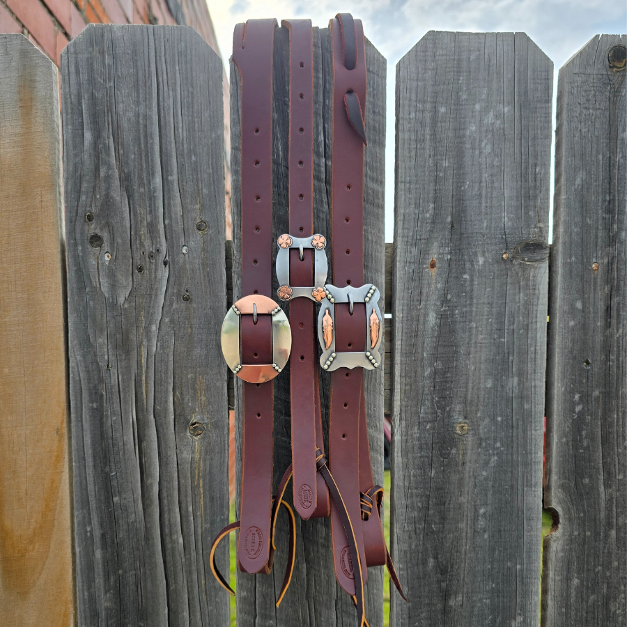 Copper Flower Buckle Split Ear Headstall