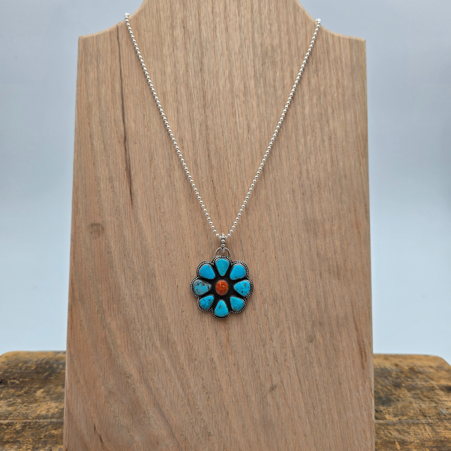 Kingman Turquoise and Coral Necklace