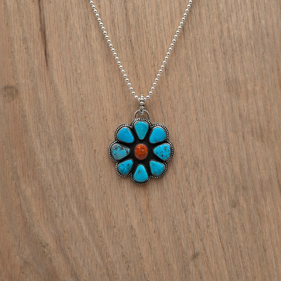Kingman Turquoise and Coral Necklace