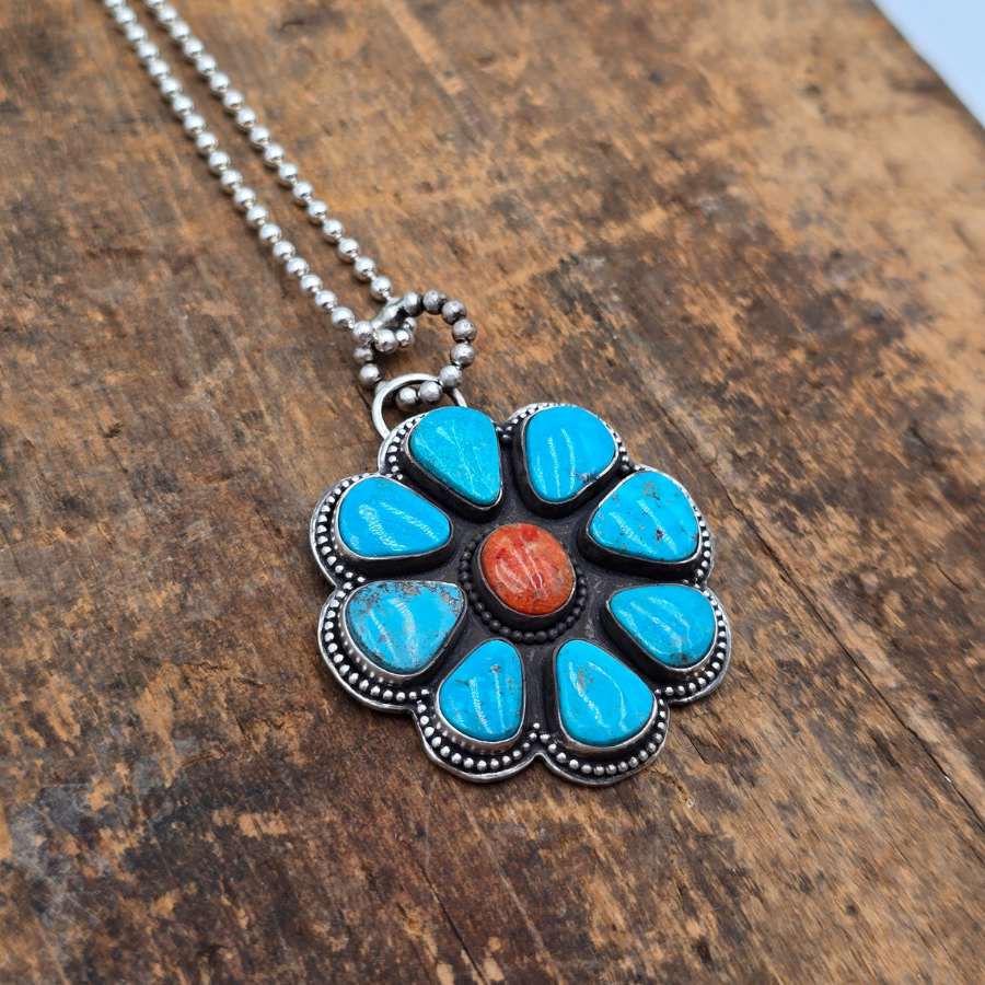 Kingman Turquoise and Coral Necklace