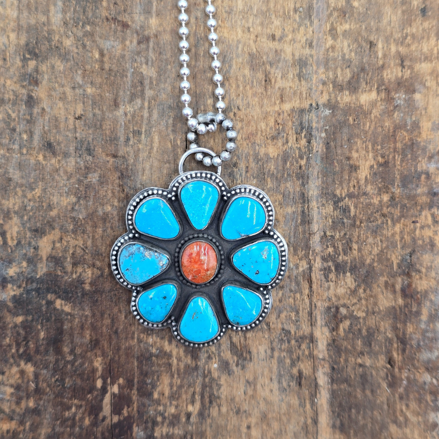 Kingman Turquoise and Coral Necklace