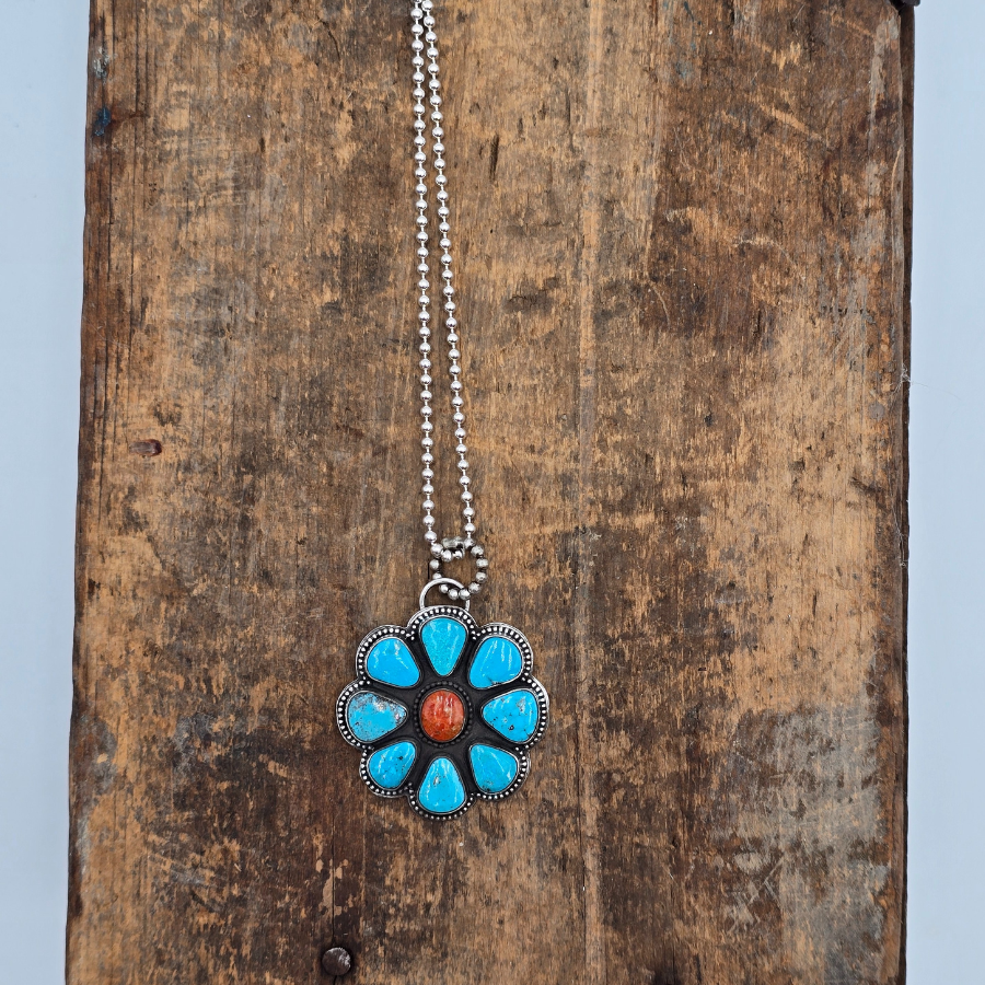 Kingman Turquoise and Coral Necklace