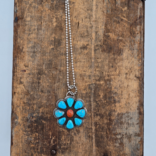Kingman Turquoise and Coral Necklace