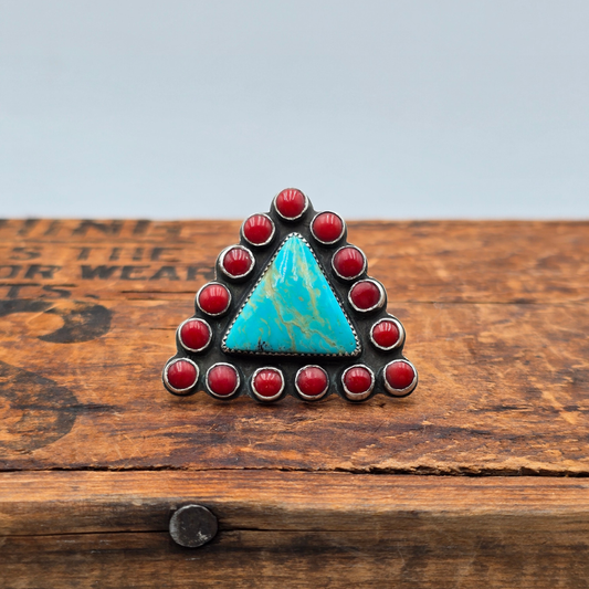 Kingman Turquoise and Coral Ring