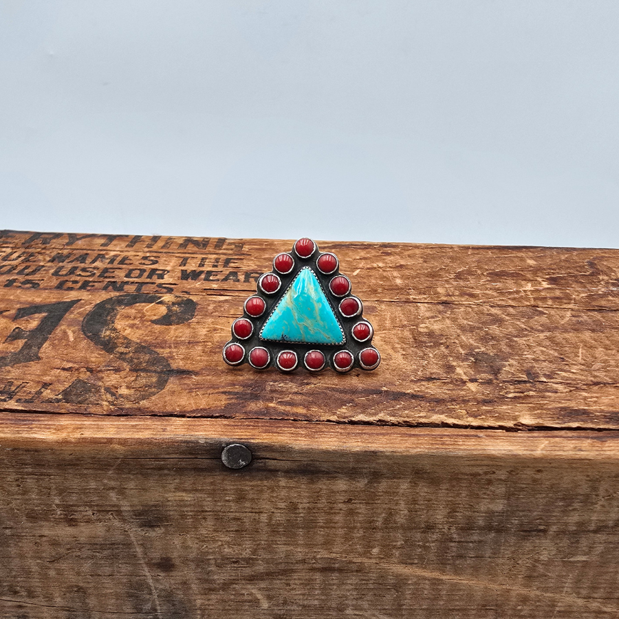 Kingman Turquoise and Coral Ring