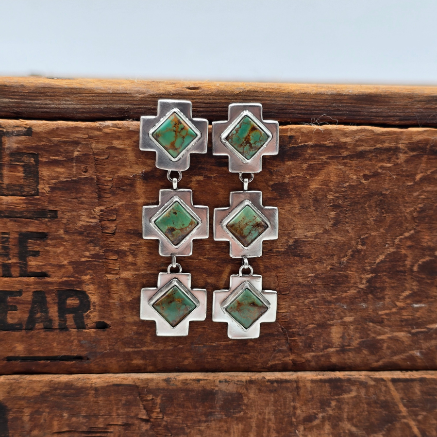 Kingman Turquoise Long Cross Studs