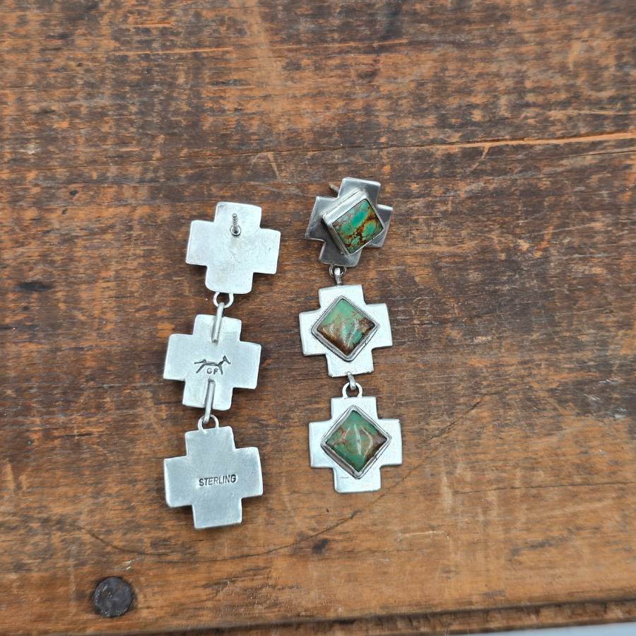 Kingman Turquoise Long Cross Studs
