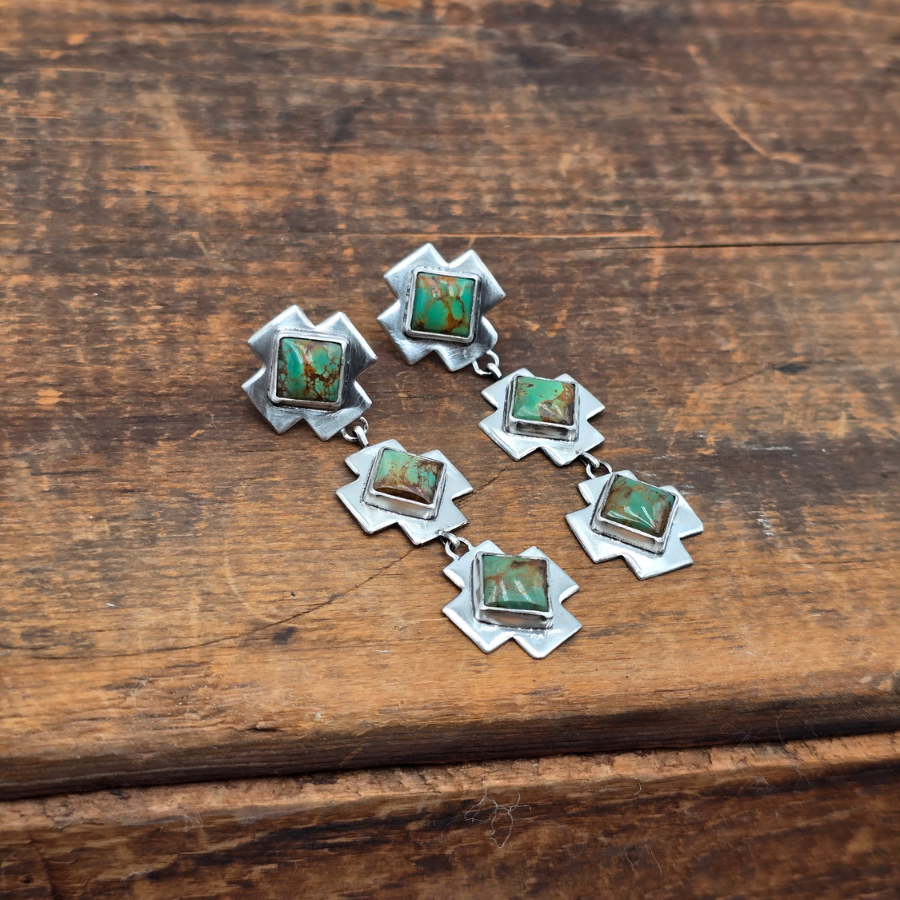 Kingman Turquoise Long Cross Studs