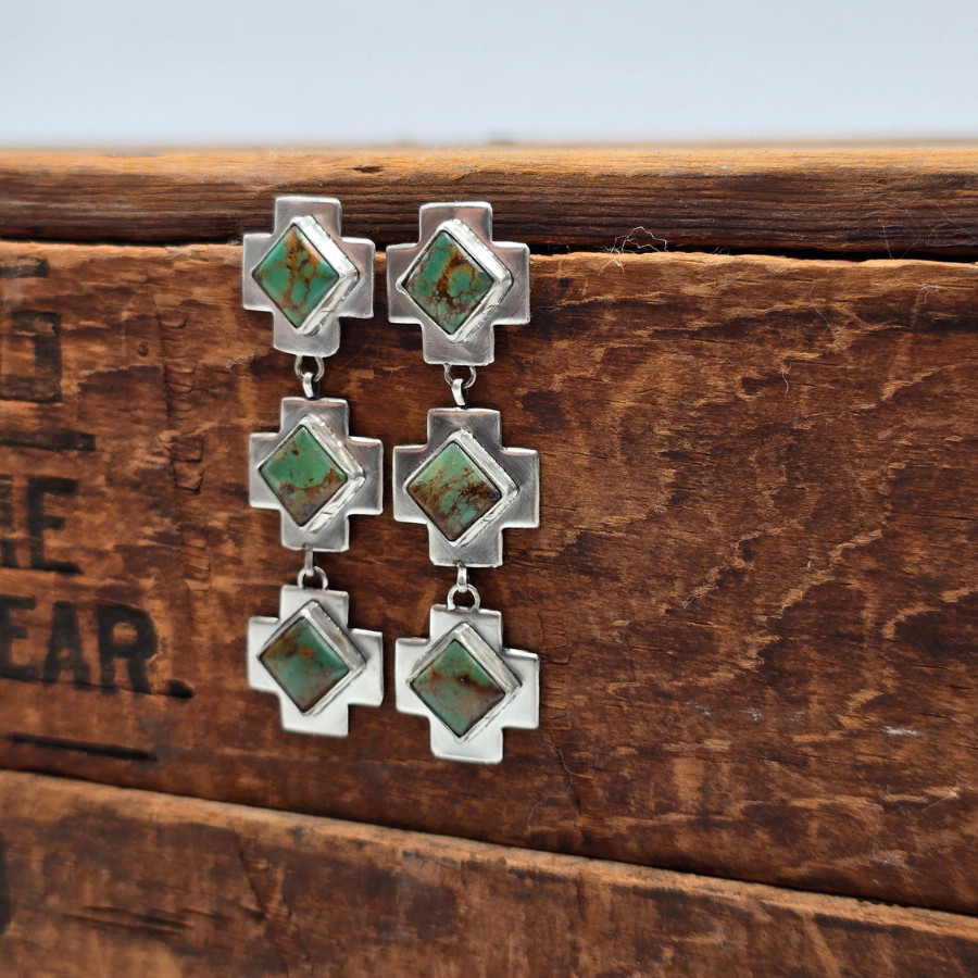 Kingman Turquoise Long Cross Studs