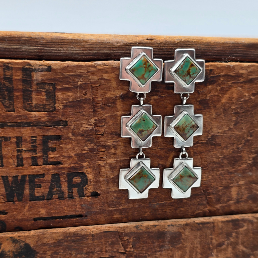 Kingman Turquoise Long Cross Studs