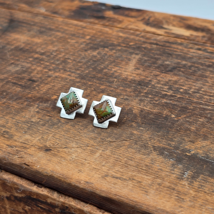 Kingman Turquoise Cross Studs