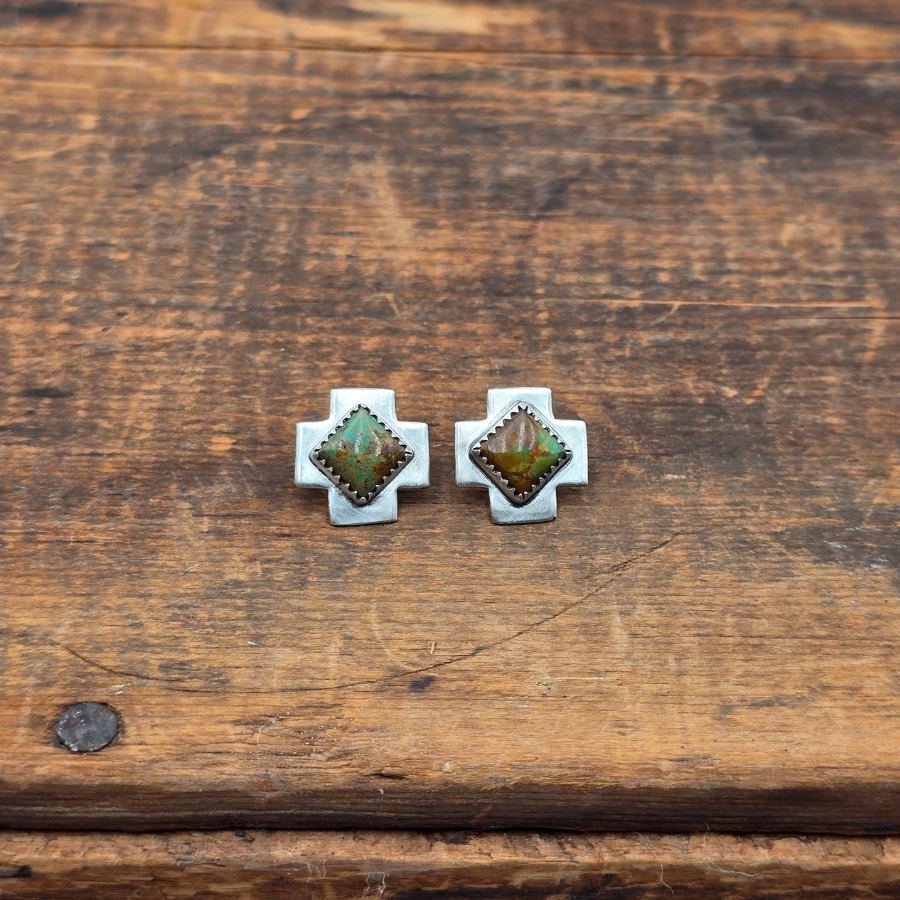 Kingman Turquoise Cross Studs