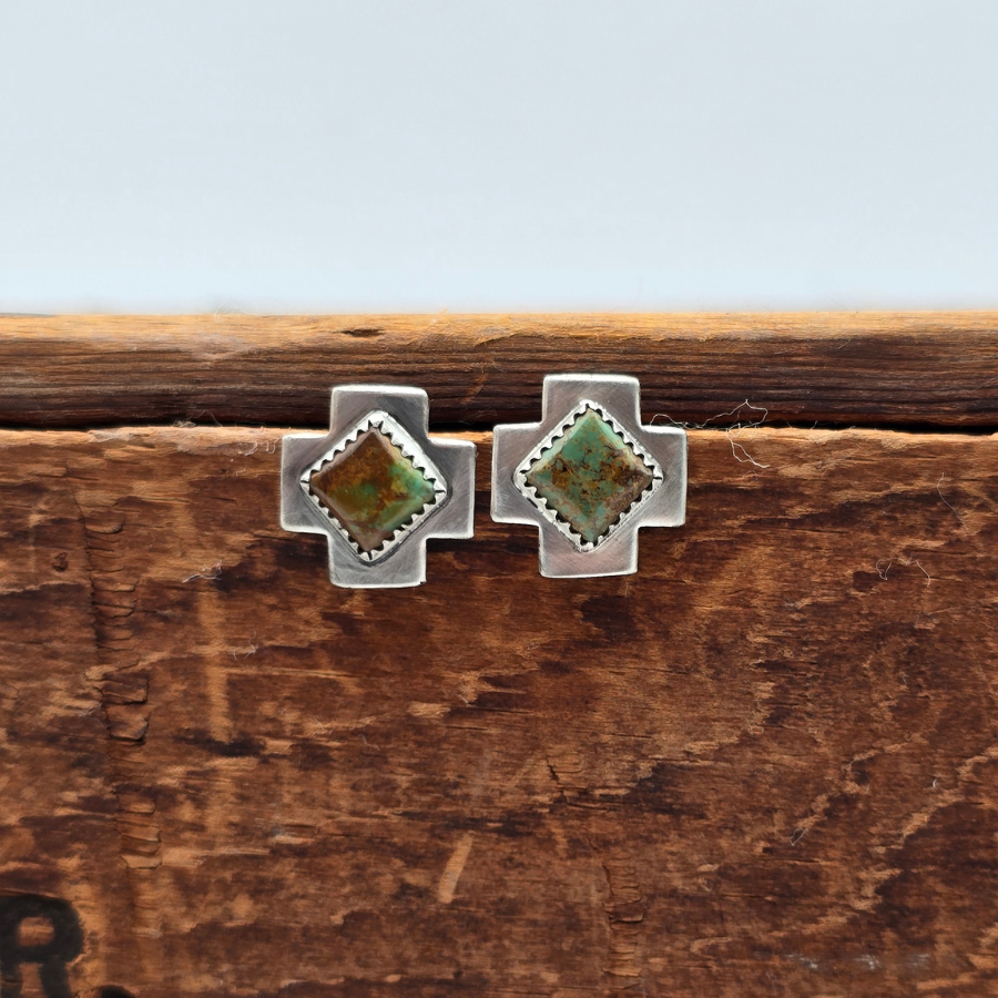 Kingman Turquoise Cross Studs