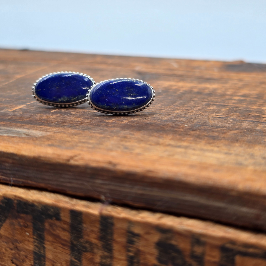 Oval Lapis and Raindrop Earrings