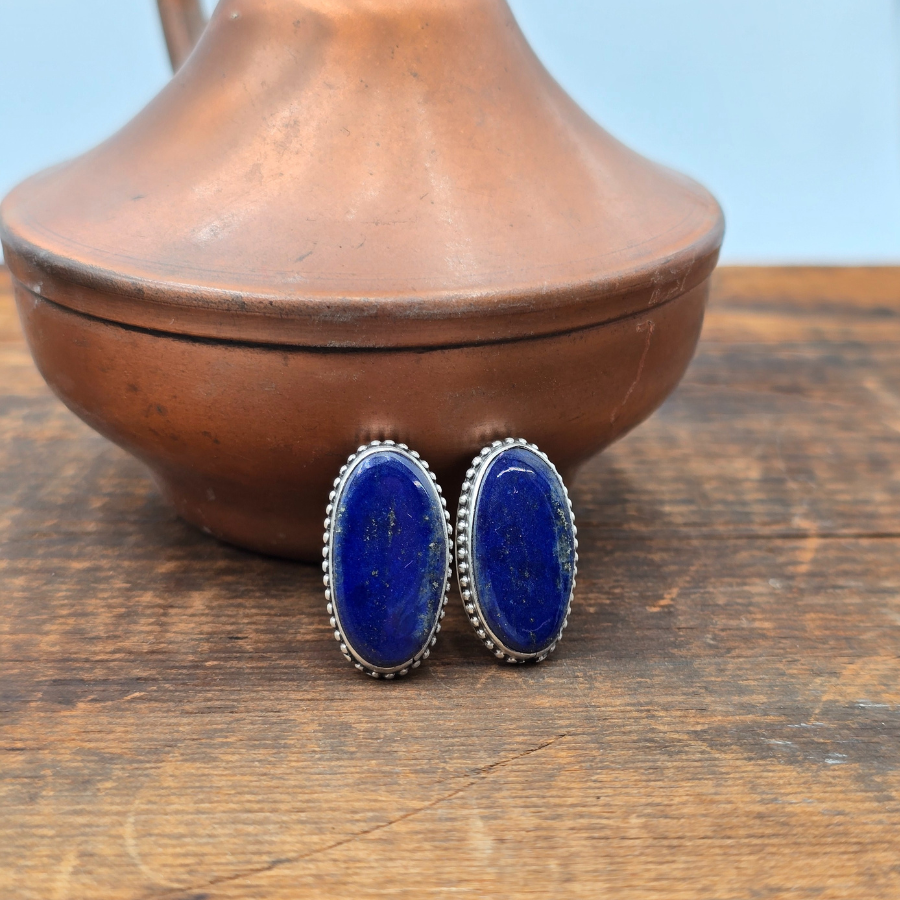 Oval Lapis and Raindrop Earrings